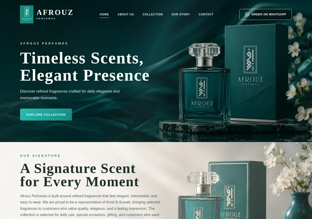 Afrooz Perfumes landing page website demo preview