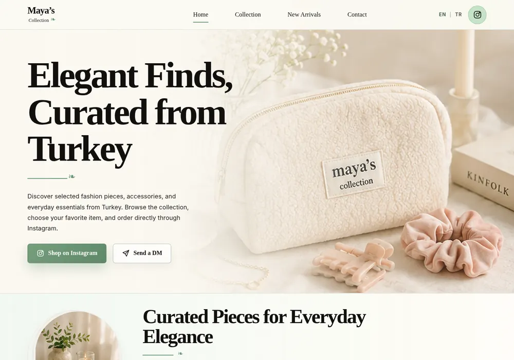 Maya's Collection Turkey landing page website preview