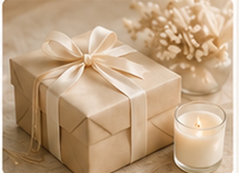 Gift box with ribbon and candle